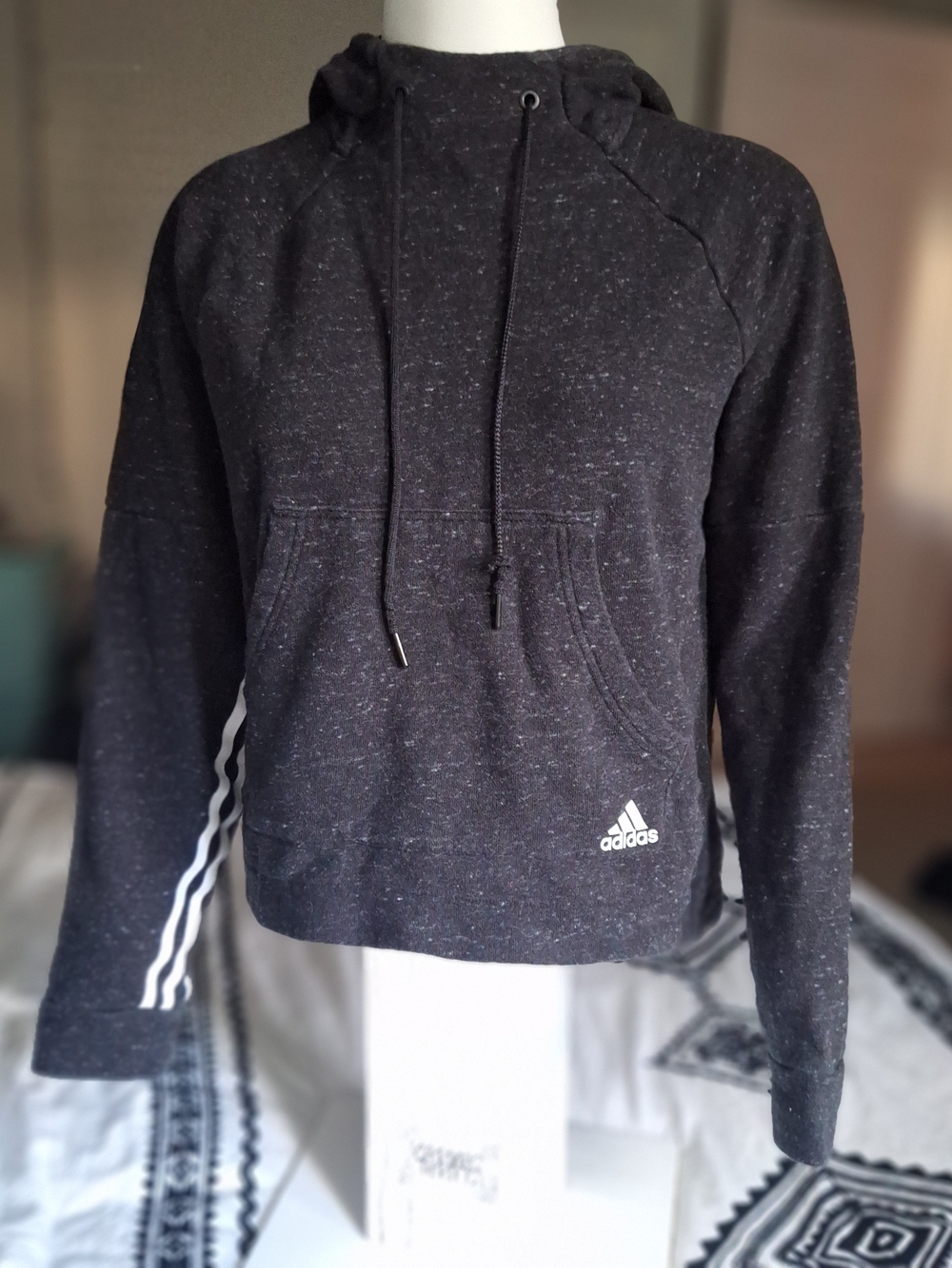 Adidas Black Hooded Sweatshirt with Iconic 3-Stripes Size L